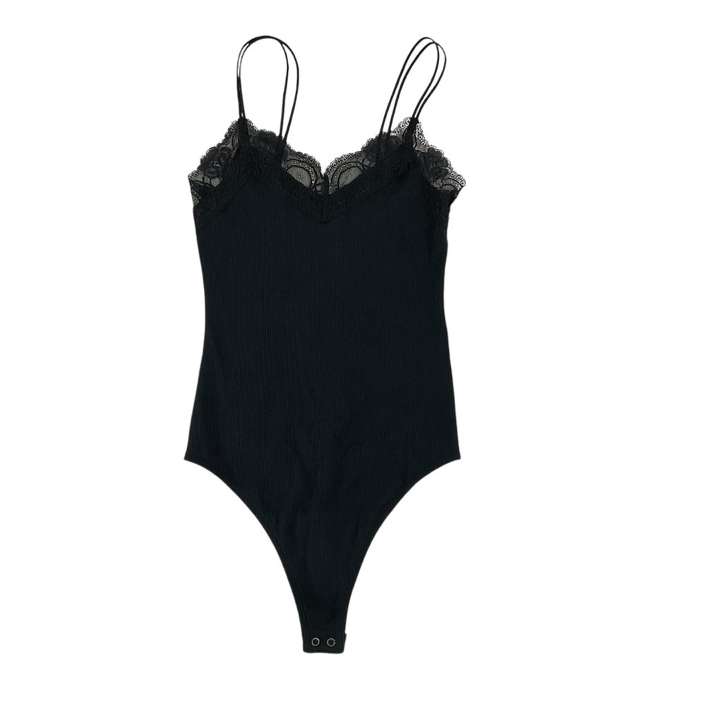 Black Lace Trim Bodysuit